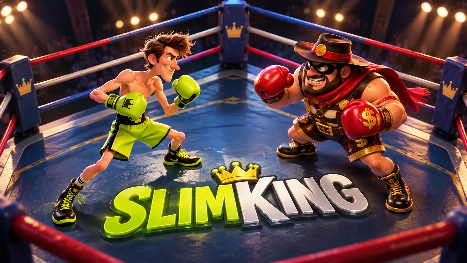 The slim SlimKing boxer squaring up to a heavyweight in the ring