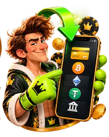 SlimKing boxer pointing at a phone showing payment options